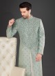 Thread Work Sherwani In Powder Blue Color